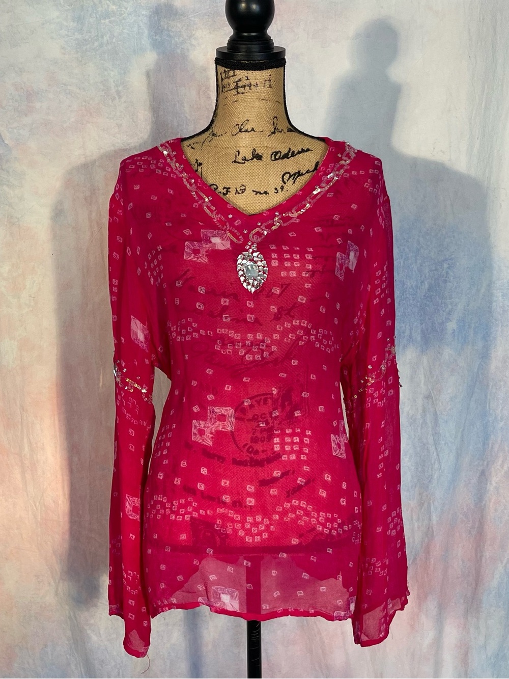 Y2K Boho / Fairy beaded sheer tunic top size XL